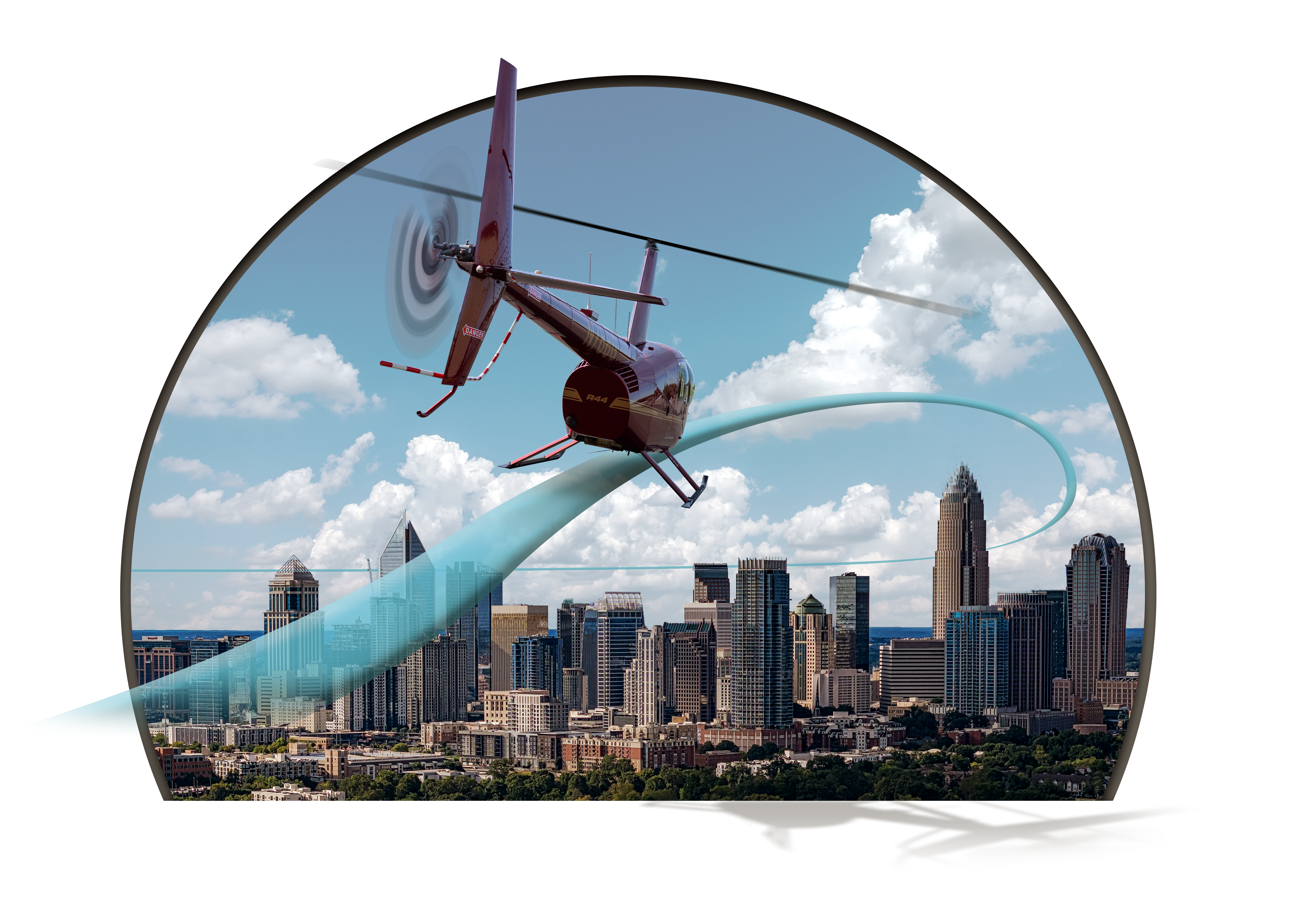 Aerial view of uptown Charlotte during a scenic helicopter tour