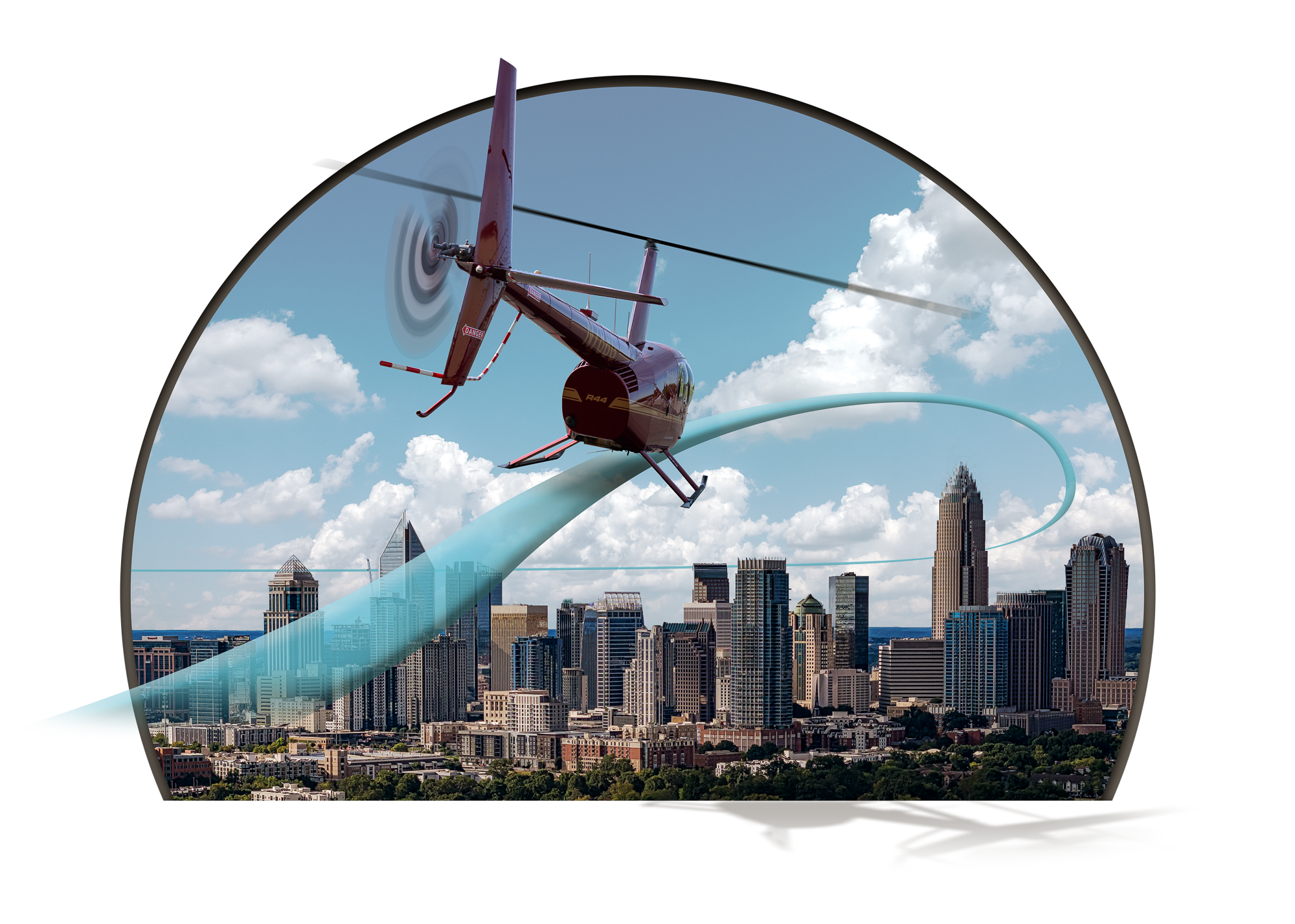 Aerial view of uptown Charlotte during a scenic helicopter tour